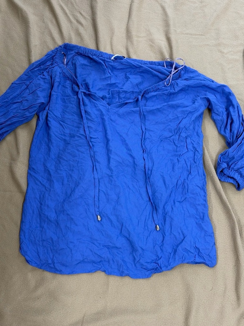 Indigo Cobalt Blue Off-Shoulder Tie-Front Blouse